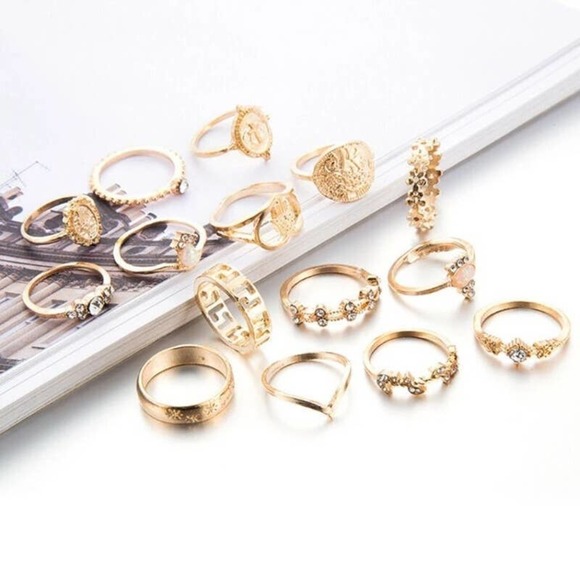 15 Piece Golden Faith Boho Midi Ring Set - Picture 3 of 9